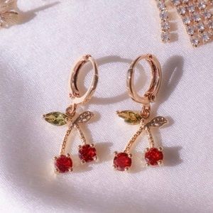 Cherry Gold Rhinestone Hoop Earrings